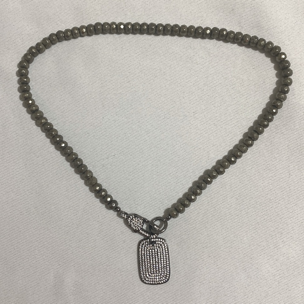 NWOT Pyrite Rondelle Gemstone Necklace; Faceted Dainty Beads Strand w Pendant - Picture 1 of 6